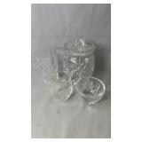 Four clear cut crystal pieces including a lidded