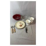 Pyrex clear handled baking bowl, two CorningWare
