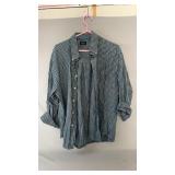 Blue check button-up shirt with button-down