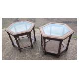 Pair of Hexagon Glass Top End TablesPair of