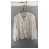 White blouse, size medium, featuring embroidered