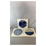 Set of three blue and white canvas wall art