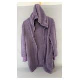 Soft hooded open-front plush cardigan, size