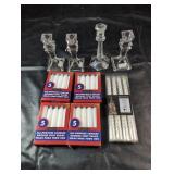 Glass Candlesticks and CandlesSet of four clear