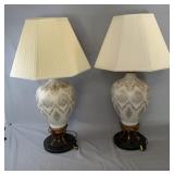 Pair of matching ceramic table lamps featuring