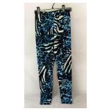 Plus size leggings with a bold blue, black, and