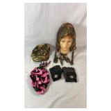 Includes one camouflage cap, one pink headwrap,