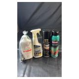 Group of cleaning and care products with granite