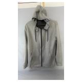 Grey zip-up hooded sweatshirt, size medium.