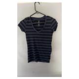 Navy and black striped short-sleeve V-neck