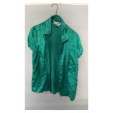 Green satin button-up blouse in a size medium
