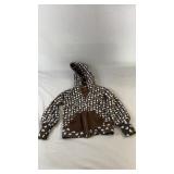 Brown zip-up hoodie with blue heart and peace