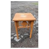 Wood side table with square top, tapered legs and