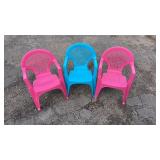 Three stackable childrenï¿½s plastic outdoor chairs