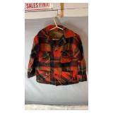 Red, orange, green and black plaid jacket,