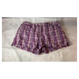 Purple plaid ESJC Stretch shorts, size 7, with