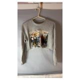 Gray long sleeve cropped sweatshirt with a