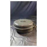 Large oval black speckled enamel roasting pan