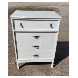 White four-drawer chest with decorative metal