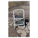 Metal folding two-step stool with white frame,