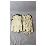 Pair of cream-coloured leather work gloves with