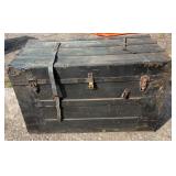 Large old steamer storage trunk with dark
