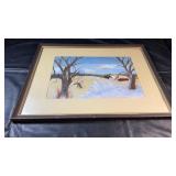 Framed landscape artwork painted by A. Colburn,