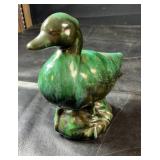 Blue/ Green ceramic duck figurine with a glossy
