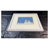 Framed textile/fabric artwork depicting two