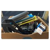 Box of miscellaneous office supplies including