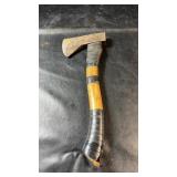 Compact hatchet with metal axe head and wooden