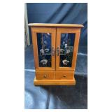 Wooden tabletop jewelry or keepsake cabinet with