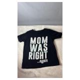 Black short sleeve T-shirt with bold white ï¿½Mom