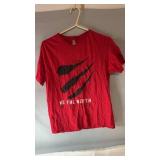 Red short sleeve Male Text T-shirt with large