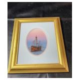 Framed nautical picture featuring a sailing ship