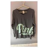Gray PINK long sleeve V-neck shirt, size extra