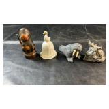 Four small animal pieces including a wooden