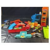 Collection of colourful toy vehicle tracks,