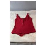 U2B red ribbed tank top with knotted shoulder