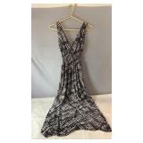 Black and white patterned sleeveless maxi dress