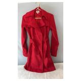 Red Suzy belted trench-style coat with