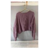 Mauve/pink knit sweater with cable-knit