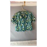 1Blue satin-style short-sleeve pajama shirt with