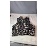 Blue and beige sleeveless top with floral lace