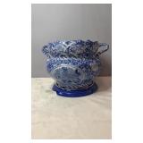 Blue-and-white ceramic double-handled planter