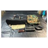Collection includes a camouflage backpack, black