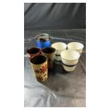 Collection of drinkware featuring three floral