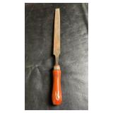 Hand file featuring a flat rectangular metal