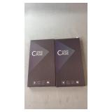 Two white phone cases, each packaged in a Luxeon
