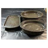 Black speckled enamel cookware including two oval